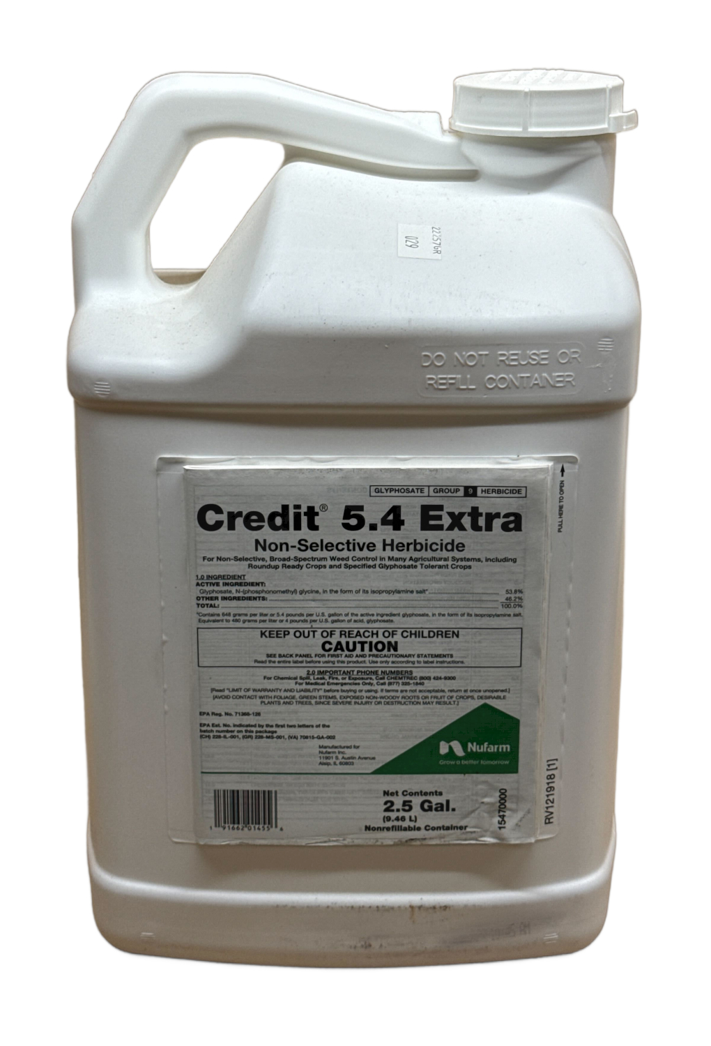 Credit 5.4 Extra - 2.5 Gallons (Ag labeled 53.8% Glyphosate, generic Roundup) (image for) Credit 5.4 Extra - 2.5 Gallons (Ag labeled 53.8% Glyphosate, generic Roundup)